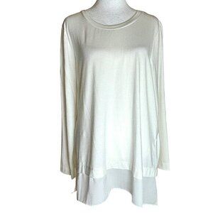 Soft Surroundings Cream Top Tunic Size Petite Large Pullover Slip Hem‎ Crew Neck